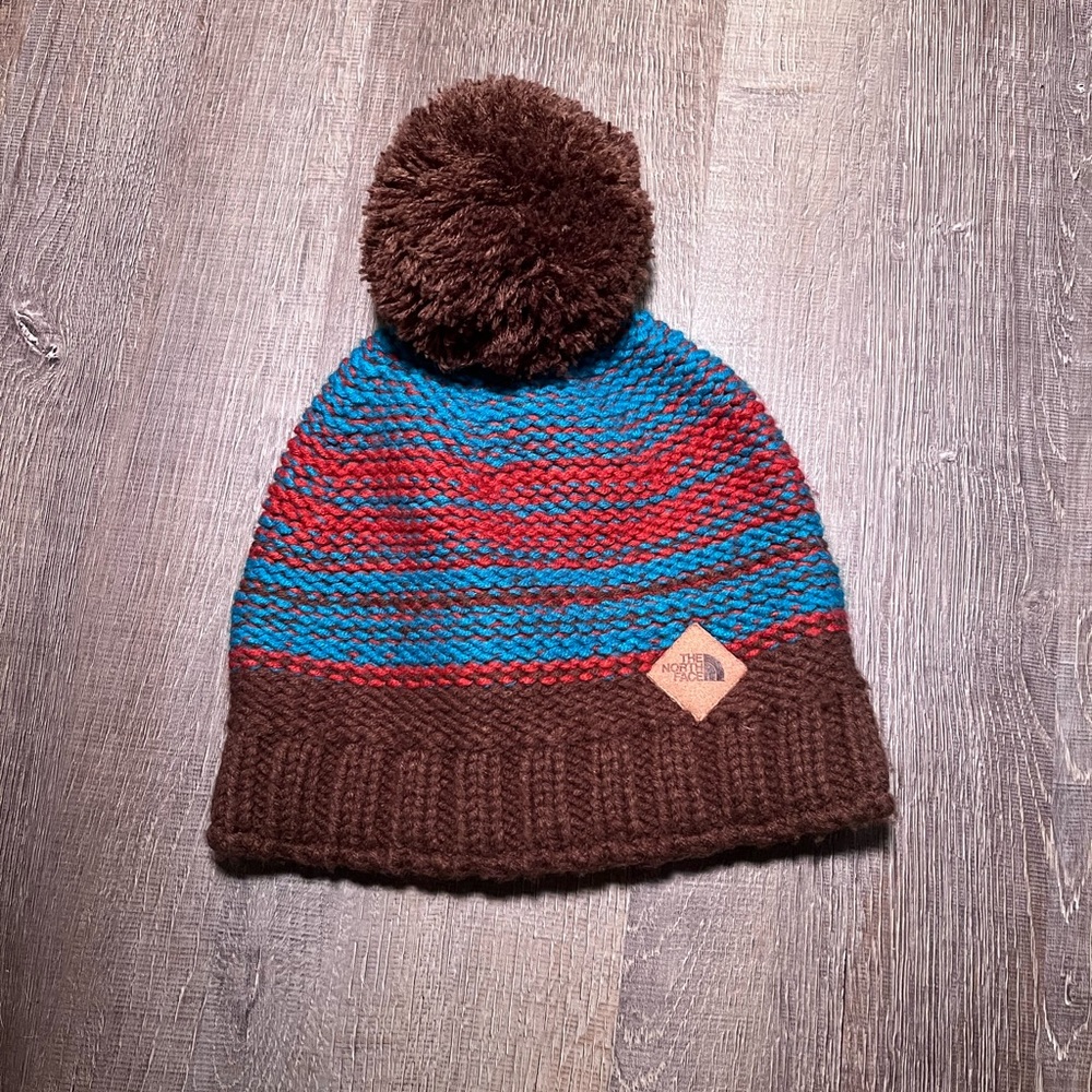 North Face beanie Pom head cover toboggan blue brown red outdoor outerwear hike